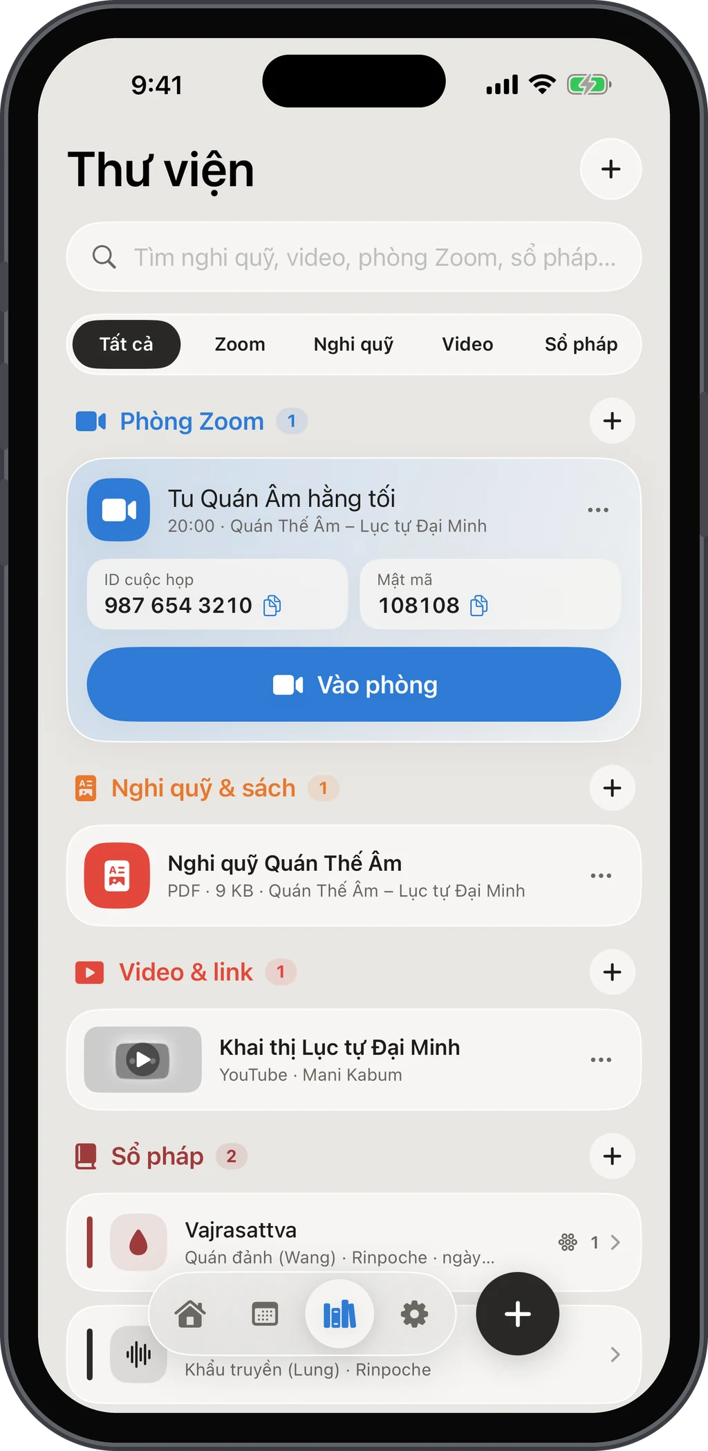 Thư viện Dharma Mala với phòng Zoom tu chung, nghi quỹ PDF, video và sổ pháp đã nhận