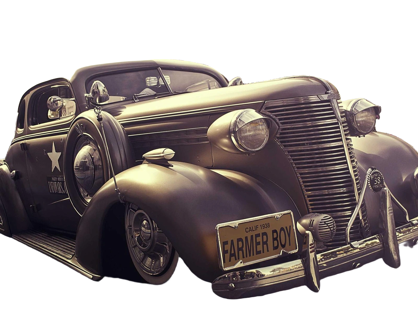 A 1938 classic car, separated from its background
