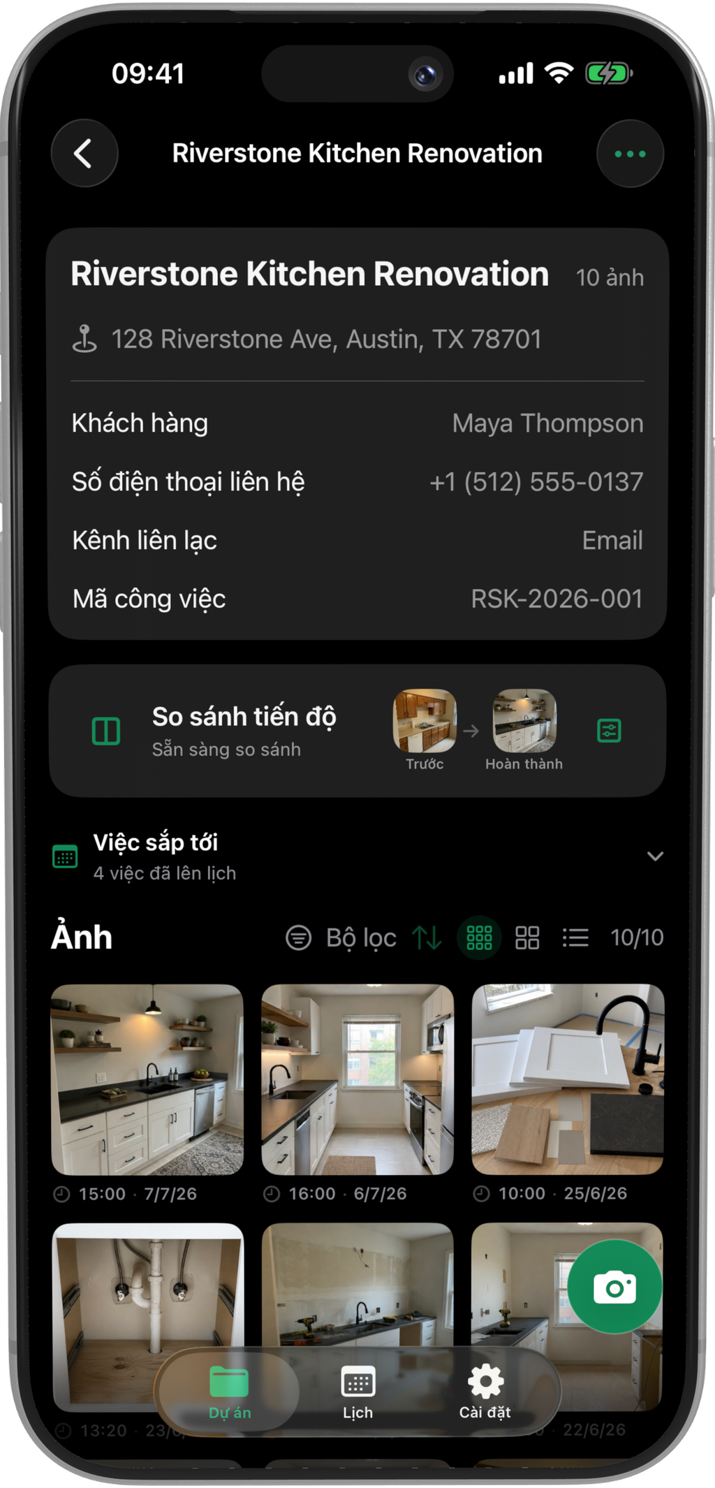 Màn hình hồ sơ PhaseSnap với ảnh hiện trường và siêu dữ liệu